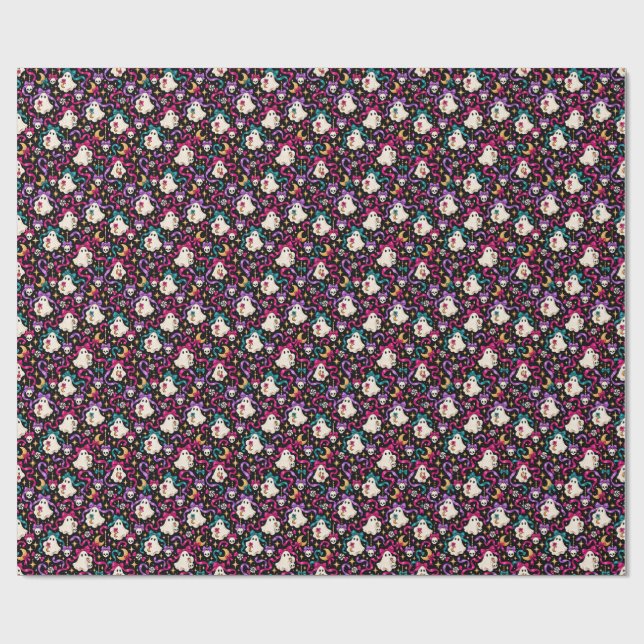 Ghosts with Pink Bows Wrapping Paper V2 (Flat)