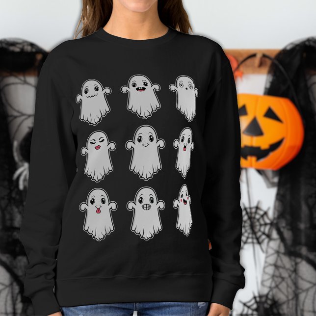 Ghosts With Various Facial Expressions Halloween Sweatshirt (Cute design for the Halloween season.)