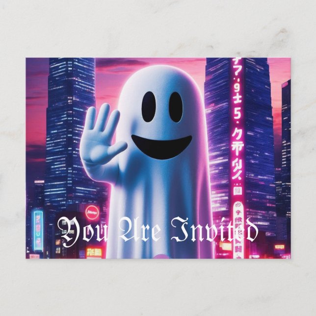 Ghosty Wave & Urban Lights  Invitation Postcard (Front)
