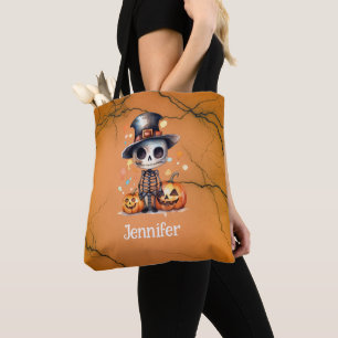Ghoul and Jack-O' Lanterns Orange Black Halloween Tote Bag