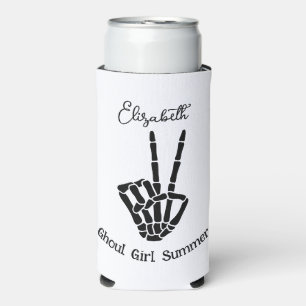 Ghoul Girl Summer Skeleton Peace Sign Personalised Seltzer Can Cooler