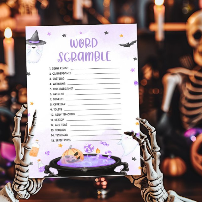 Ghoul Halloween Baby Shower Word Scramble Game (Purple Oh Sheet Baby Shower Word Scramble Game)