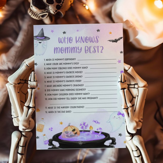 Ghoul Halloween Who knows Mummy Best Game (Purple Oh Sheet Baby Shower Who Knows Mommy Best Game)