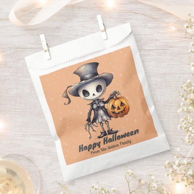 Ghoul in Top Hat Cute Background Happy Halloween Favour Bags (Clipped)