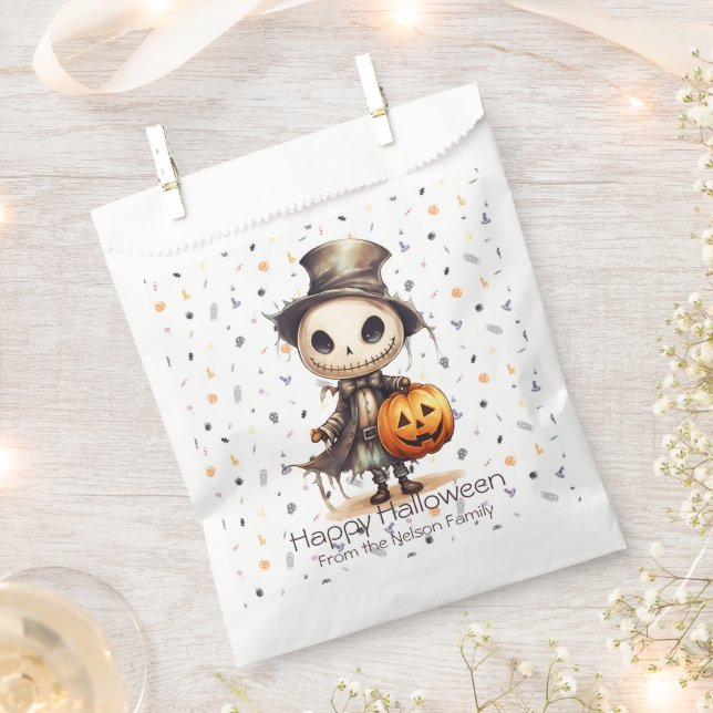 Ghoul in Top Hat Cute Background Happy Halloween Favour Bags (Clipped)