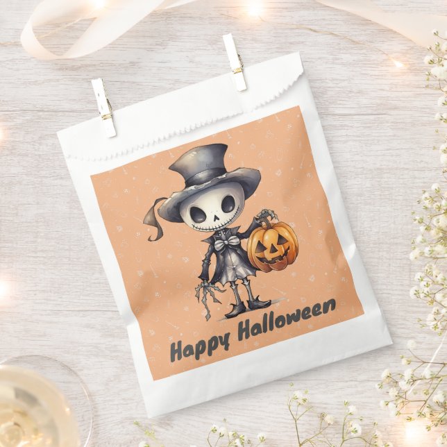 Ghoul in Top Hat Cute Background Happy Halloween Favour Bags (Clipped)