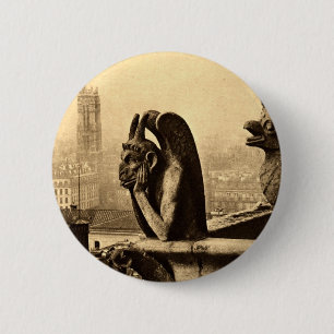 Ghoul Notre Dame, Paris France 1912 Vintage 6 Cm Round Badge