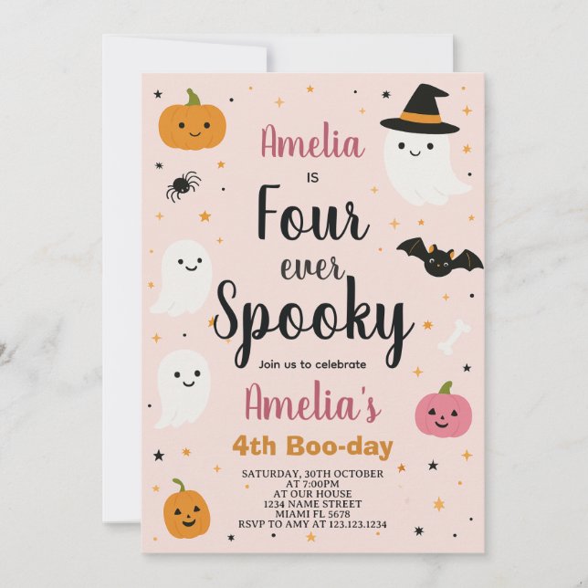 Ghoul-tastic Four Kids Halloween Birthday Invite (Front)