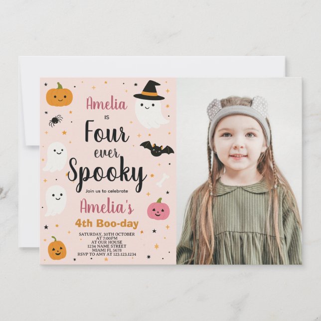 Ghoul-tastic Four Kids Halloween Birthday Invite (Front)