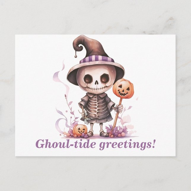 Ghoul-tide Greetings Ghoul Fun & Modern Halloween Holiday Postcard (Front)
