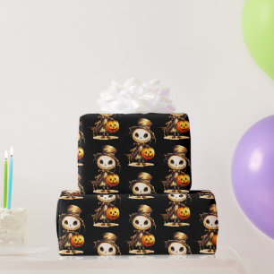 Ghoul Top Hat Jack-o' Lantern Black Halloween Wrapping Paper