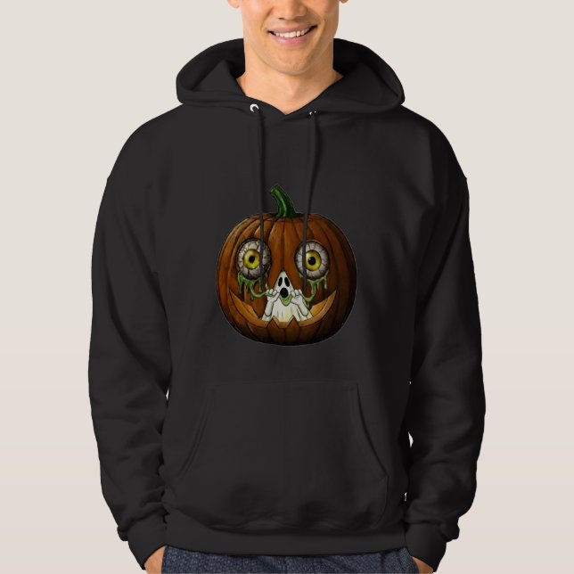 Ghoulish Ghost Dripping Eyeballs Jack-O-Lantern Hoodie (Front)
