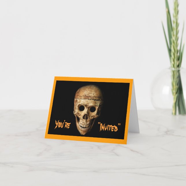 Ghoulish Grinning Skull Invitation (Front)