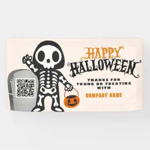 Ghoulish Skeleton Happy Halloween QR Business Banner