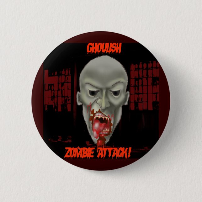 Ghoulish Zombie Attack 6 Cm Round Badge (Front)