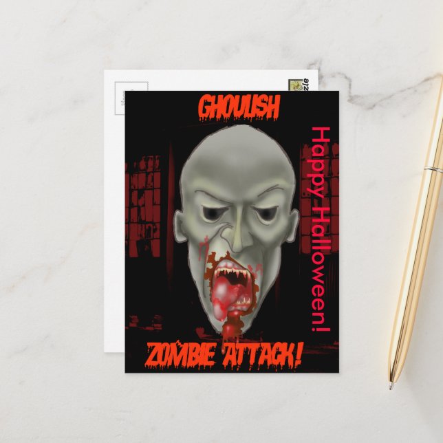 Ghoulish Zombie Attack Postcard (Front/Back In Situ)