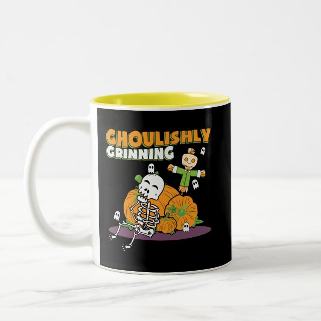 Ghoulishly Grinning Halloween Ghoul  Two-Tone Coffee Mug (Left)
