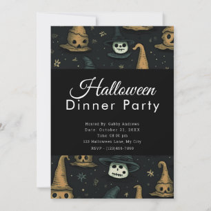 Ghouls and Monsters Black Halloween Dinner Party Invitation