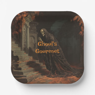 Ghoul's Gourmet Halloween Vintage Phantom In Crypt Paper Plate