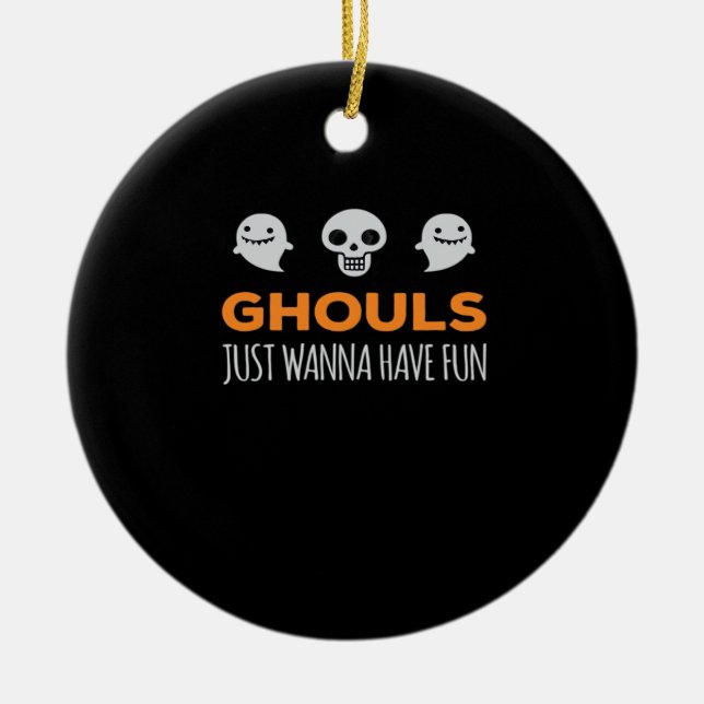 Ghouls Just Wanna Have Fun Autumn Aesthetic Ceramic Tree Decoration (Front)