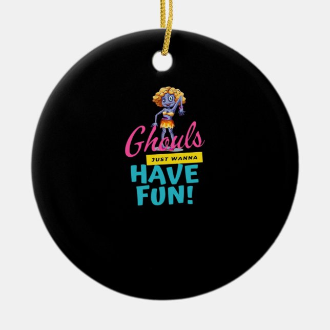Ghouls Just Wanna Have Fun Autumn Feeling Ceramic Tree Decoration (Front)