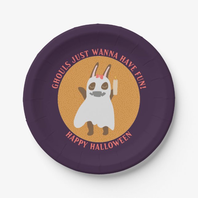 Ghouls Just Wanna Have Fun Cute Bunny Ghost Paper Plate (Front)