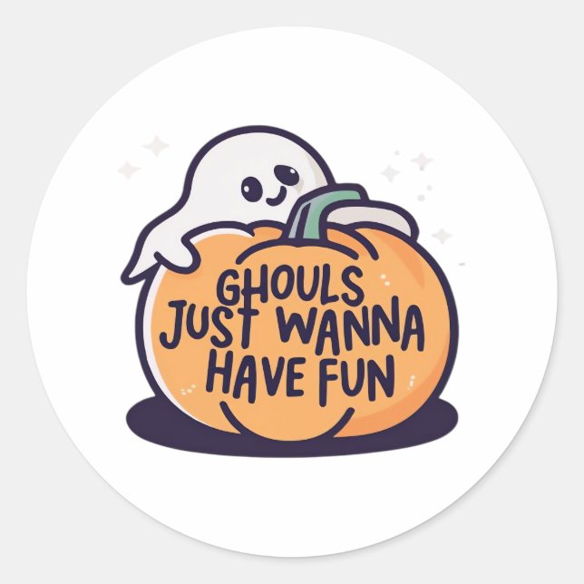 Ghouls Just Wanna Have Fun - Cute Halloween Doodle Classic Round Sticker (Front)