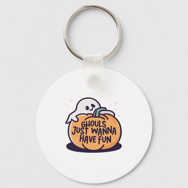 Ghouls Just Wanna Have Fun - Cute Halloween Doodle Key Ring (Front)