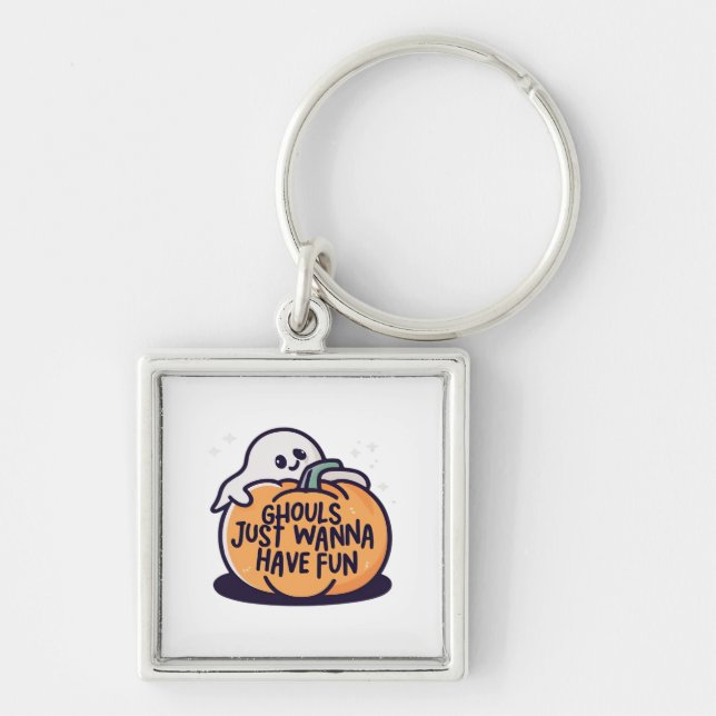 Ghouls Just Wanna Have Fun - Cute Halloween Doodle Key Ring (Front)