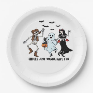 Ghouls Just Wanna Have Fun - Dancing Skeleton Spoo Paper Plate