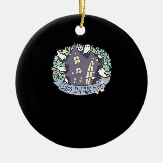 Ghouls Just Wanna Have Fun Funny & Autumn Ceramic Tree Decoration (Front)