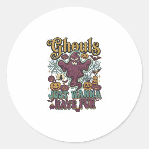 Ghouls Just Wanna Have Fun Ghost Pumpkins Witch Mo Classic Round Sticker