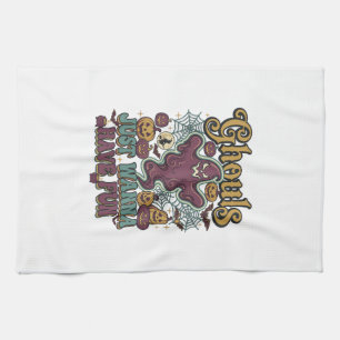 Ghouls Just Wanna Have Fun Ghost Pumpkins Witch Mo Tea Towel