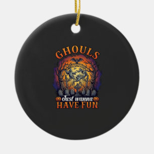 Ghouls Just Wanna Have Fun Ghosts Cemetery Pumpkin Ceramic Tree Decoration