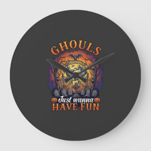 Ghouls Just Wanna Have Fun Ghosts Cemetery Pumpkin Large Clock