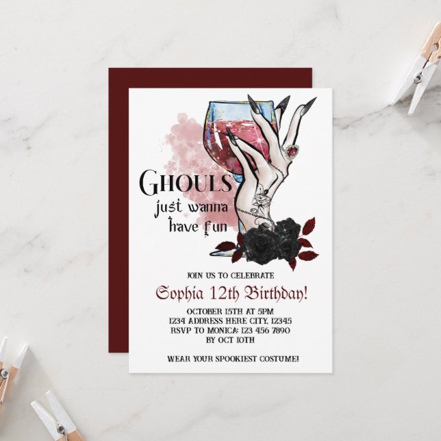 Ghouls Just Wanna Have Fun Halloween Birthday  Invitation (Front/Back In Situ)