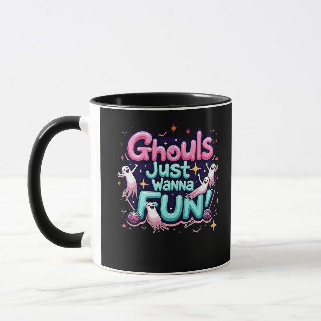 Ghouls Just Wanna Have Fun Halloween Disco Party I Mug (Left)