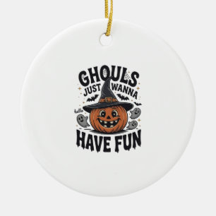 Ghouls Just Wanna Have Fun Halloween Pumpkin Ghost Ceramic Tree Decoration