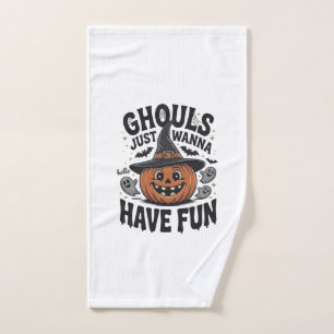 Ghouls Just Wanna Have Fun Halloween Pumpkin Ghost Hand Towel