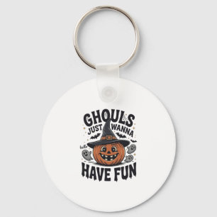 Ghouls Just Wanna Have Fun Halloween Pumpkin Ghost Key Ring