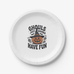 Ghouls Just Wanna Have Fun Halloween Pumpkin Ghost Paper Plate