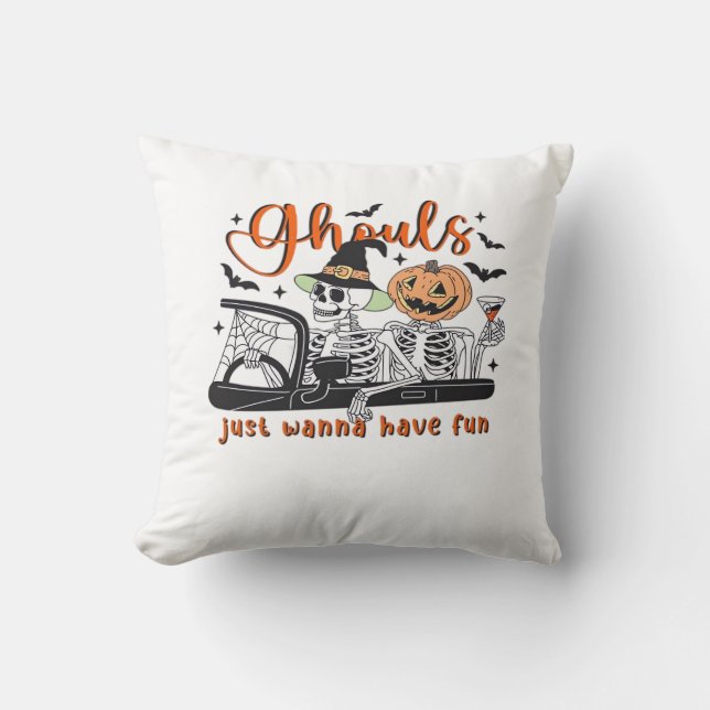 Ghouls Just Wanna Have Fun – Halloween Skeletons D Cushion (Front)