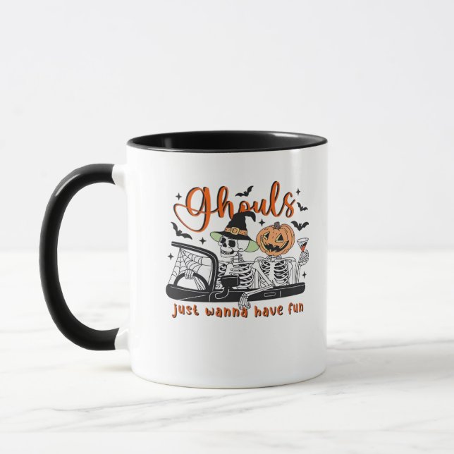 Ghouls Just Wanna Have Fun – Halloween Skeletons D Mug (Left)