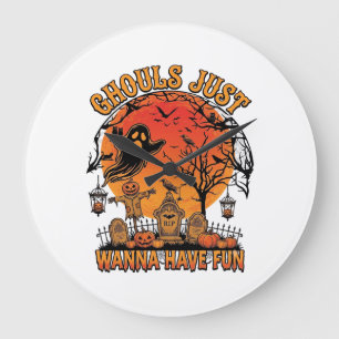 Ghouls Just Wanna Have Fun Halloween Spooky Cemete Large Clock