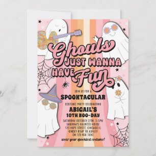 Ghouls Just Wanna Have Fun Pink Halloween Birthday Invitation