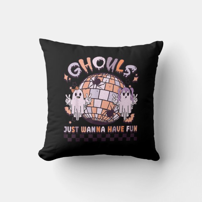 Ghouls Just Wanna Have Fun Retro Halloween Costume Cushion (Front)