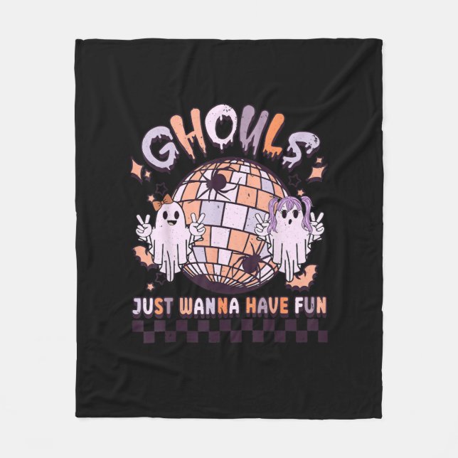 Ghouls Just Wanna Have Fun Retro Halloween Costume Fleece Blanket (Front)