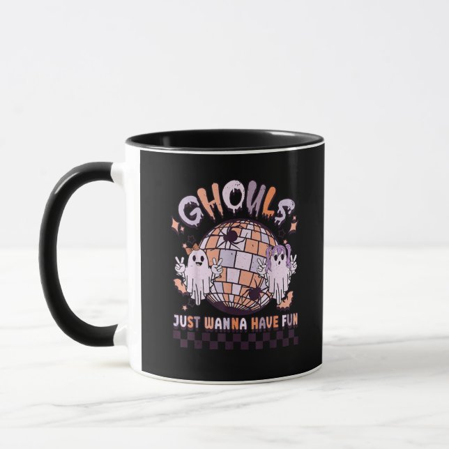 Ghouls Just Wanna Have Fun Retro Halloween Costume Mug (Left)