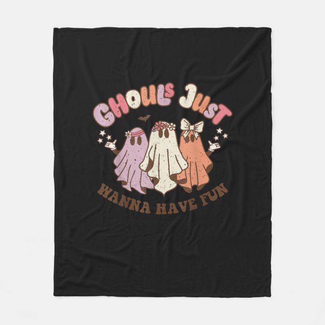 Ghouls Just Wanna Have Fun Retro Halloween Groovy  Fleece Blanket (Front)