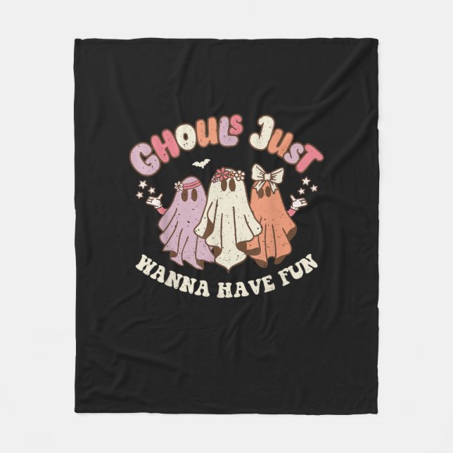 Ghouls Just Wanna Have Fun Retro Halloween Groovy  Fleece Blanket (Front)